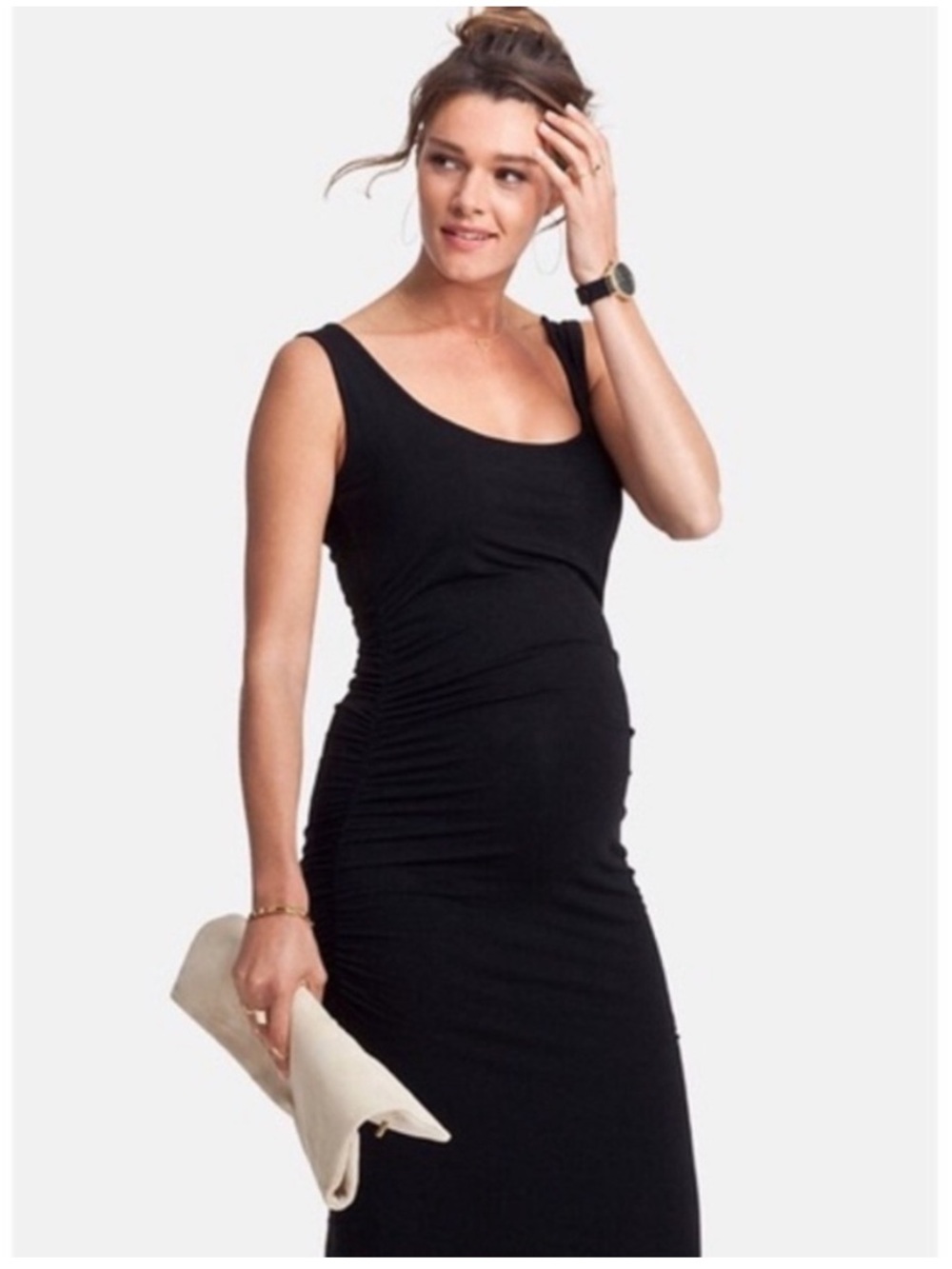 Isabella Oliver Maternity Sleeveless Ruched Maxi Tank Dress Black Women’s 8